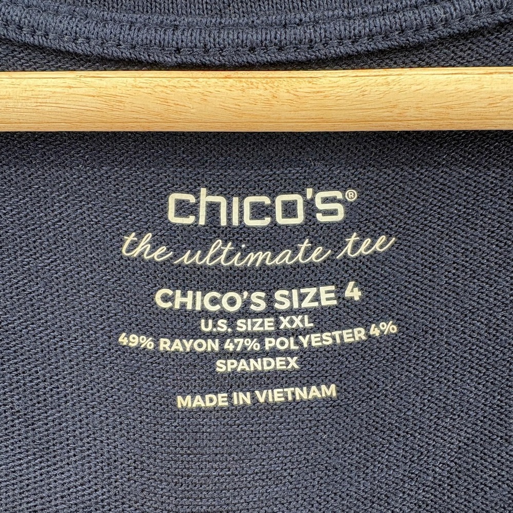 Chico's Ultimate Tee Shirt Womens XXL Navy Blue Soft Knit Long Sleeve Tunic Top - Picture 3 of 12
